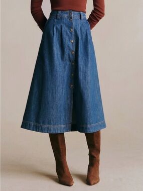 Sézane Clarine Denim Midi Skirt 38/6 NWOT